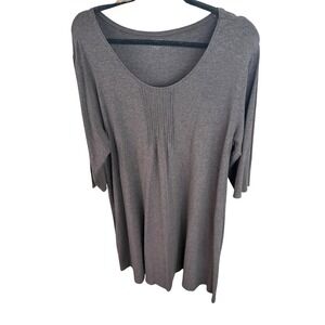 Eileen Fisher Woman brown Pintuck Scoop Neck Tunic Top 1X 3/4 Sleeve